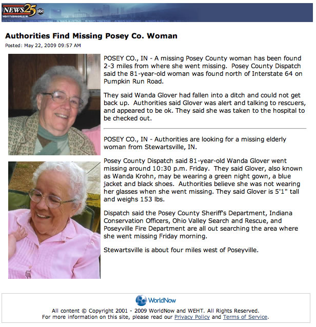 missing Posey Co. woman